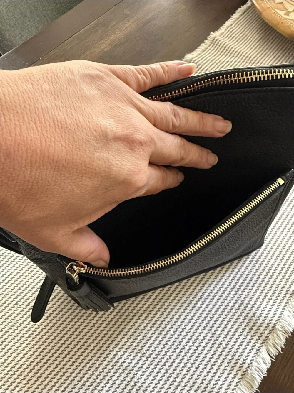 kate spade Black Pebbled Leather Tassel Crossbody Bag
